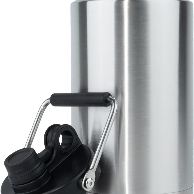 Insulated Gallon Jug with Handle, One Gallon, 128oz Stainless Steel, Large Double Vacuum Water Bottle for Hot & Cold Drinks, Wide Mouth, Sweat Proof, Great for Travel, Camping, Stainless