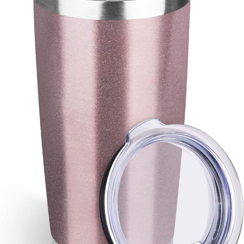 20oz Tumbler Bulk with Lid, Stainless Steel Insulated Tumblers Double Wall Vacuum Insulated Travel Mug, Powder Coated Coffee Cups for Hot and Cold Drinks(Rose Gold,1)