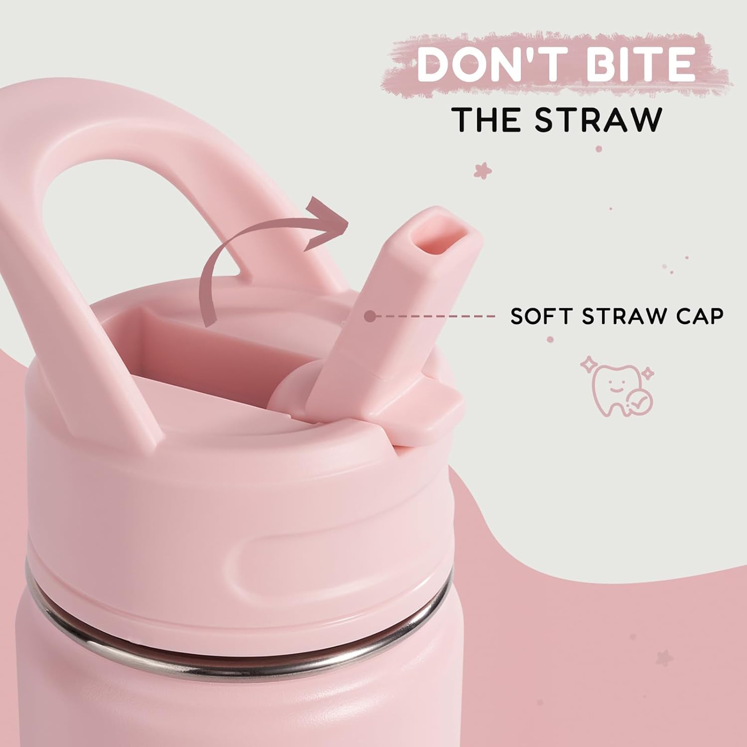 12oz Kids Water Bottle for School, Toddler Bottles with Straws, Stainless Steel Vacuum Insulated Water Bottle for Boys&Girls, Leak-Proof, BPA-Free, Pink - Image 2