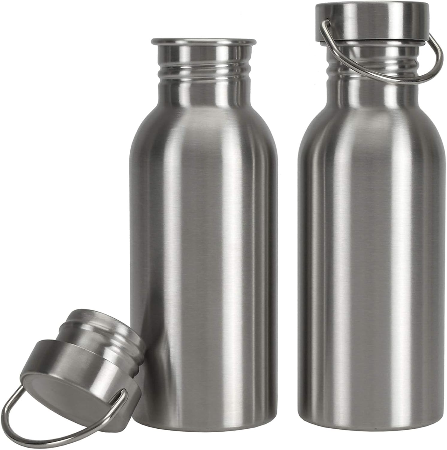 2 Pack Sports Water Bottle, 12OZ Single Walled 18/8 Stainless Steel Water Bottle for Cyclists, Runners, Hikers, Beach Goers, Picnics, Camping, Leak Resistant, Uninsulate