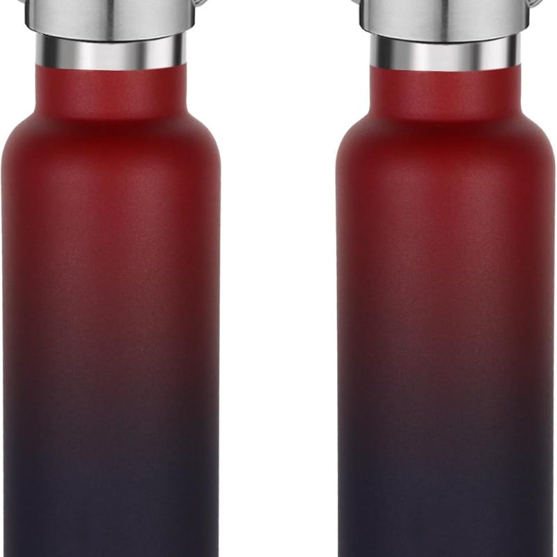 17oz Stainless Steel Water Bottle,Leak-Proof Sweat-Proof Travel Bottle,Double Wall Vacuum,Portable Insulated Cup,Reuseble Metal Bottle for School Sport Hiker Kid,Red Purple(2Packs)